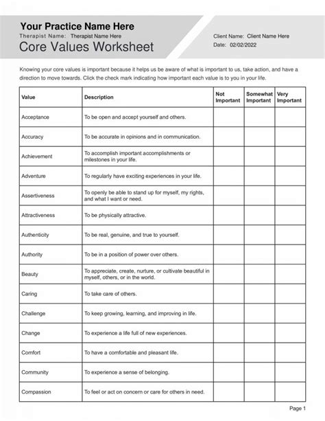 core values worksheet pdf.